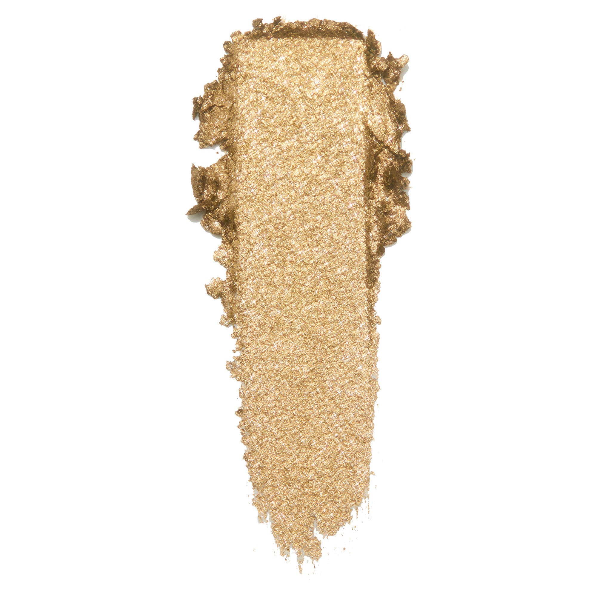 ColourPop Cheap Date Super Shock Shadow swatch - warm metallic gold eyeshadow smeared in a single vertical stroke, showcasing fine sparkle and creamy texture, against a clean white background.