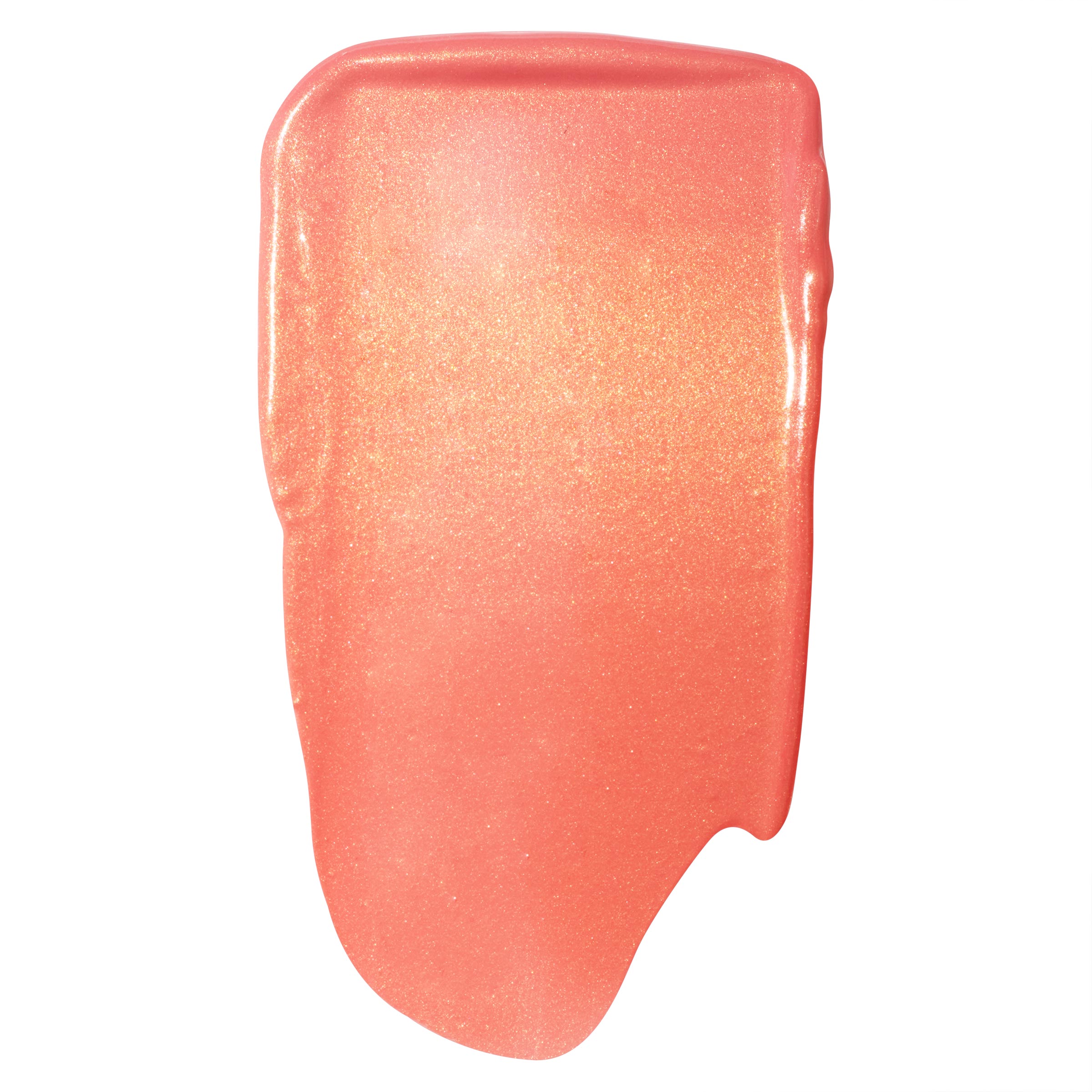 ColourPop Liquid Blush in Perfect Peach swatched in a thick, glossy swipe, showing a warm peach-coral pigment with fine gold shimmer and dewy finish on a white background.