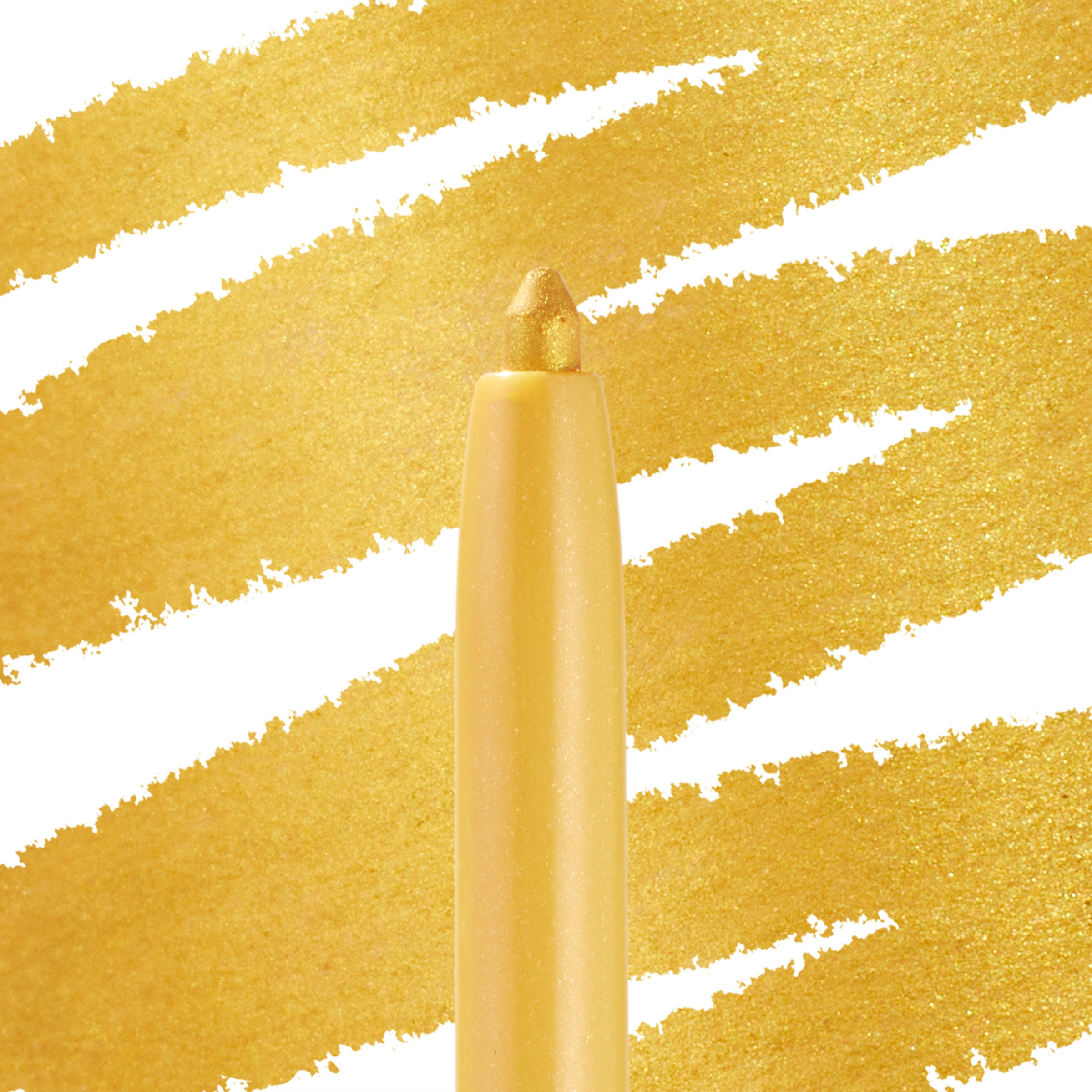 ColourPop Crème Gel Liner in Toucan Do It showcasing a twist-up tip and smooth, shimmery yellow-gold payoff, set against matching gold swatch streaks on a white background.